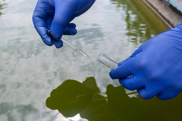 Water quality sampling at a treatment basin