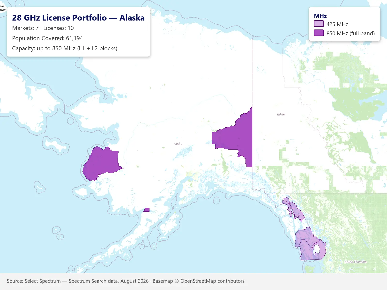 28 GHz license areas in Alaska, enlarged view