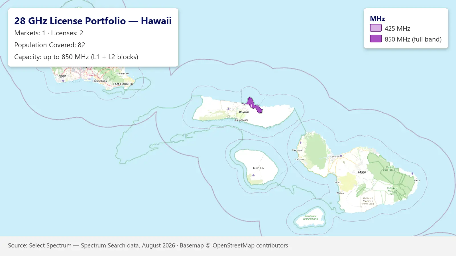 28 GHz license areas in Hawaii, enlarged view